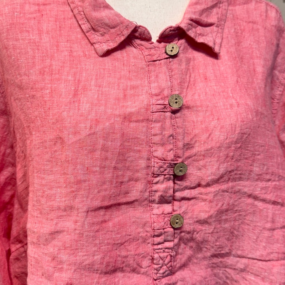 Sigrid Olsen Linen Tunic Women 3X Pink Henley Roll Tab Coastal Boho Lagenlook - Picture 8 of 9